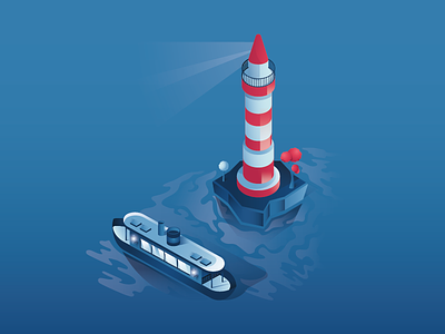 We're the light in the dark ! 3d boat illustration isometric sea