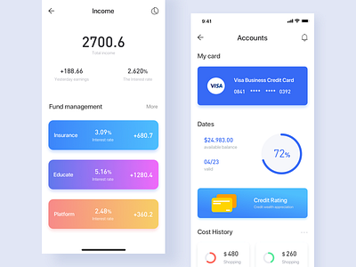 Page design for personal wallet revenue growth data visualization financial income increase iphonex ui view 应用 插图 蓝色 钱包应用 颜色