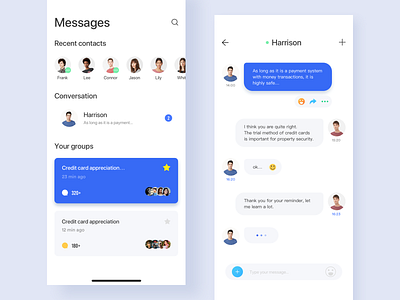 Personal wallet chat page design chat contact dialogue iphonex message ui 蓝色 钱包应用