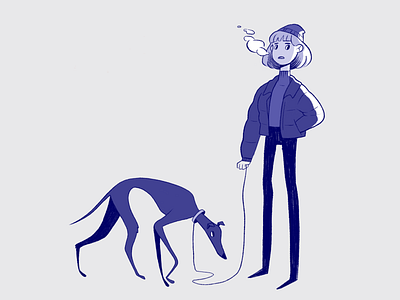 Chilly Mornings blue character character design cold dog girl greyhound illustration winter