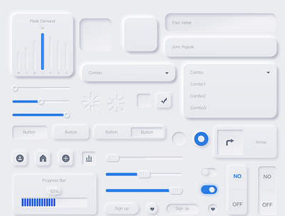 Neumorphic UX UI Elements (Bright color) design ui