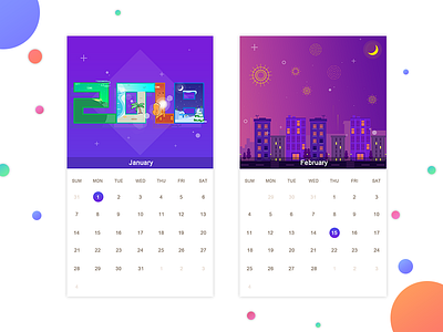 New Shot - 02/22/2018 at 01:40 AM 2018 autumn calendar fireworks gradient cards illustration new year night spring summer winter