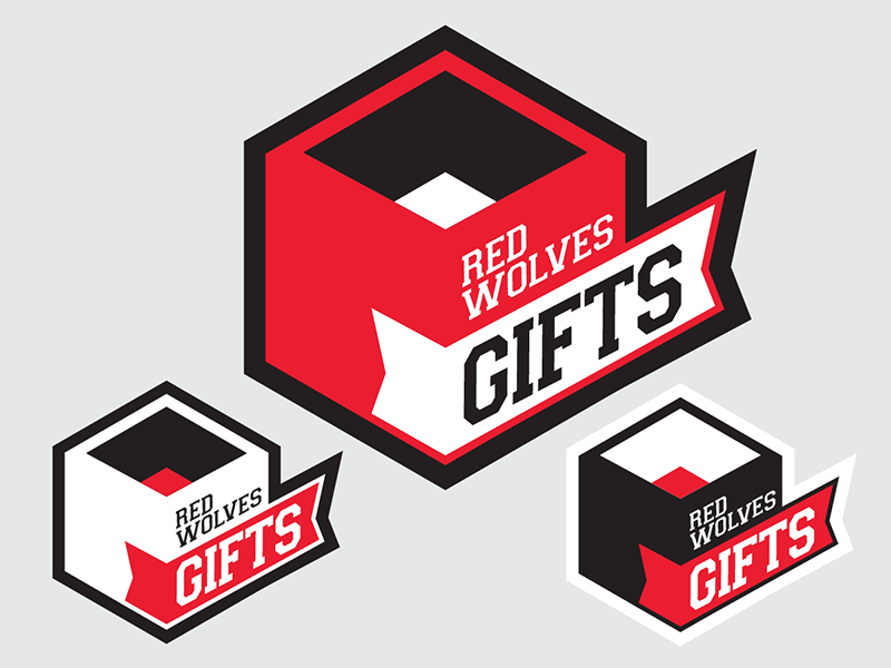 Red Wolves Gifts logo red wolves gifts hexagon box gift ribbon geometric logo