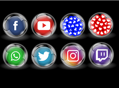 Social Media Marbles Pack facebook glass glassy marbles reacts social media transparent twitch youtube