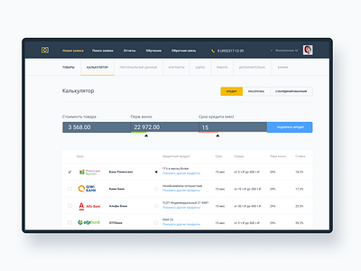 Loan/credit dashboard