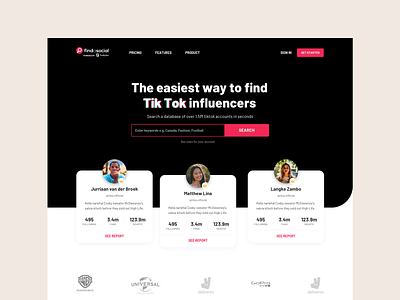 Platform for TikTok influencers. app application design homepage interface landing mobile app tiktok ui ux web webapp website