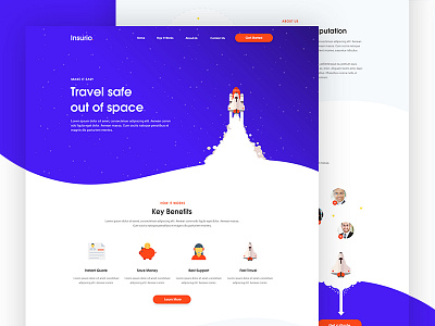 Insurio - Travel Insurance clean gradient homepage insurance landing page space travel ui ux web website