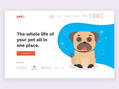 Pets Insurance Landing Page health illustration insurance landing page pets pug ui web website