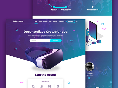 Crowdfunding Landing Page blockchain coin crowdfunding future illustration investment landing page ui ux virtual reality vr web