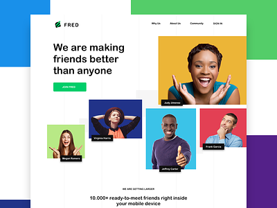 FRED - Social App Landing app colors dating landing layout people social ui web
