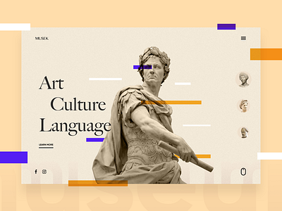 Musek - Museum page concept art design homepage landing minimal museum statue typography ui web