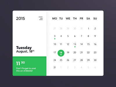 Calendar Widget account calendar flat kit login minimal modern player psd simple ui weather