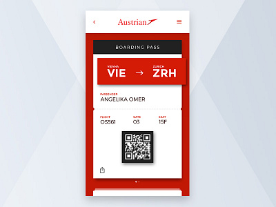 Boarding Pass airline app austrian boarding pass code flight plane qr ticket travel trip ui