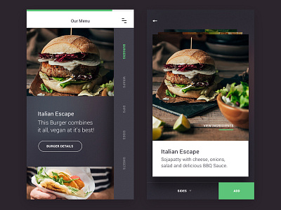 Food Delivery app burger clean design food menu modern ui ux