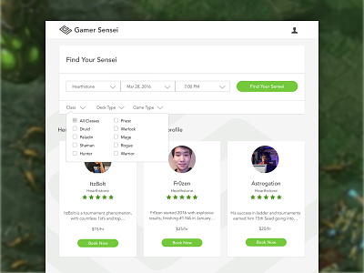 Find Your Sensei - Search Results and Filter attributes coach design filter game lesson product results search teacher ui website