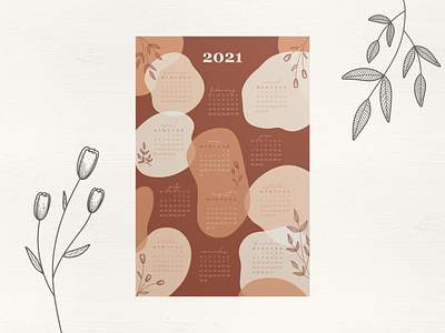 HELLO 2021 2021 botanical botanical illustration branding calendar drawing floral illustration illustrator indesign poster print procreate terracotta