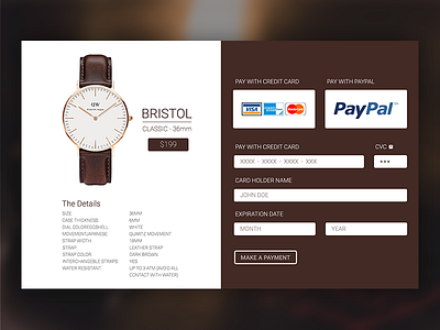 Daily Ui - #002 Credit Card Checkout 002 buy card checkout danielwellington credit daily design dailyui daniel shop ui watch