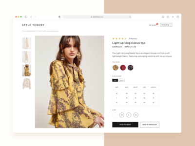 🥻 Style Theory - Product Details Page affordance clean e commerce ecommerce fashion fashion app fashion web figma luxury luxury fashion product product card product detail page product details page product page rent rent app signifier visual design web