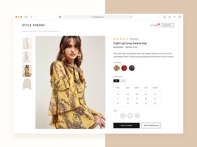 🥻 Style Theory - Product Details Page affordance clean e-commerce ecommerce fashion fashion app fashion web figma luxury luxury fashion product product card product detail page product details page product page rent rent app signifier visual design web