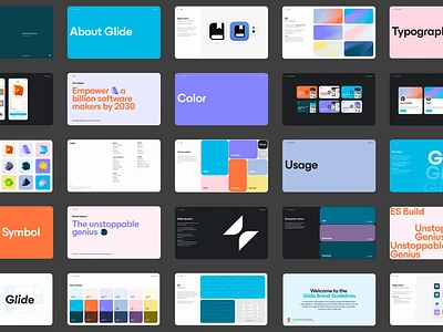 Glide Brand Guidelines animated brand animated brand guidelines blue brand guidelines branding design guidelines illustration landing logo minimal shapes typography ui