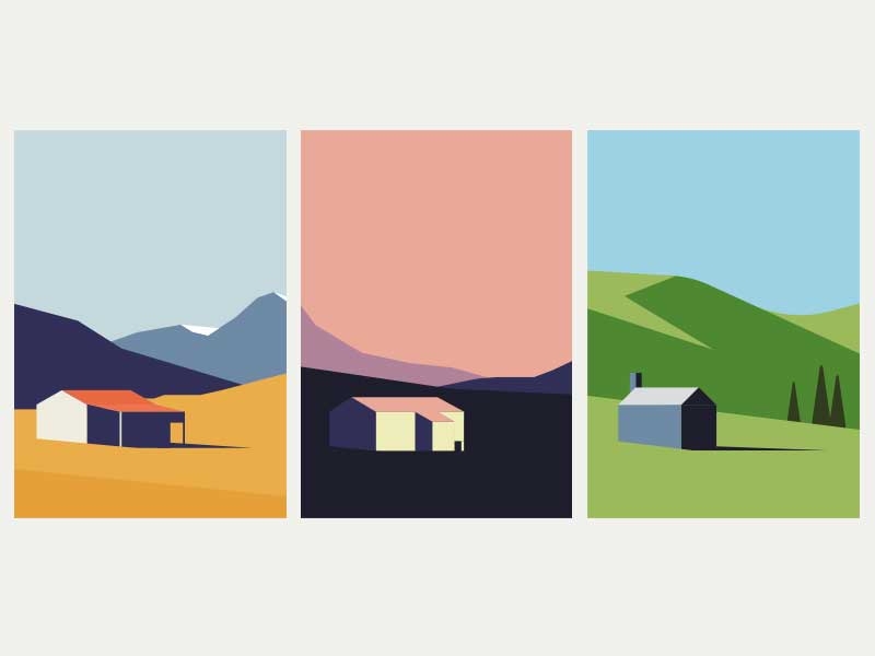 New Zealand Landscapes simple minimal negative space shadow house outdoors pink green colours nature new zealand