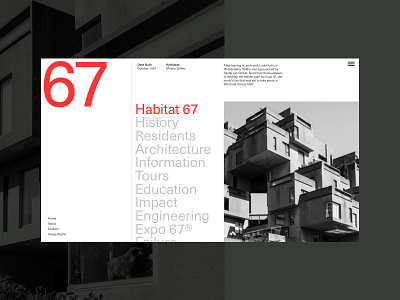Habitat 67 Layout Explorations architectual clean geometric landing page red swiss typographic ui web white