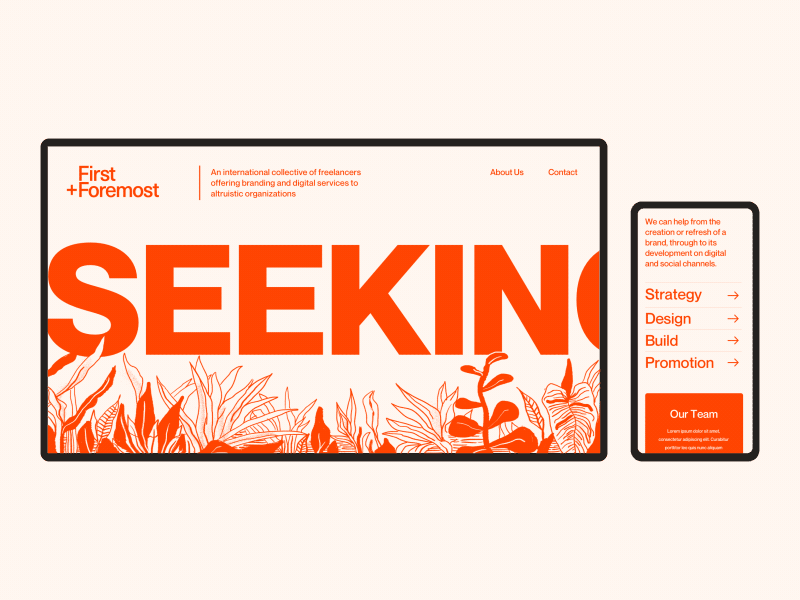 First and Foremost Landing Page branding design geometry illustration jungle landing leaves minimal patterns plants typography ui