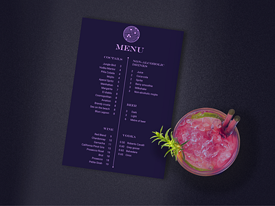 Menu for a night club