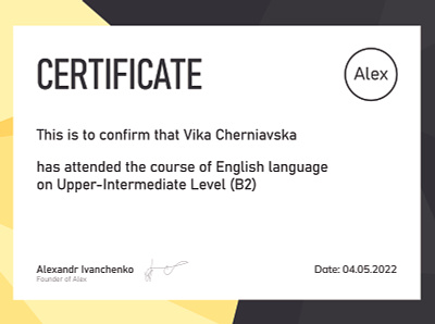 Certificate for a language school brand identity branding certificate corporate identity design graphic design poligraphy design stationary design