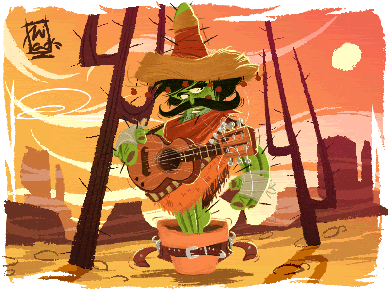 EL CACTO cactus cartoon character character design drawing el cacto guitar illustration mariachi mexico mico mitko angelov
