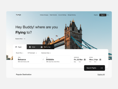 Flight Booking user inteface clean ui search header website flight booking app book hotel rent a car flight search flight booking flight app landing page branding user experience typography product design clean ui-ux ux ui