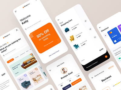 Ecommerce UI branding card design card ui chair clean design ecommerce furniture furniture store online shop online store payment product design profile typography ui ui ux user experience ux white