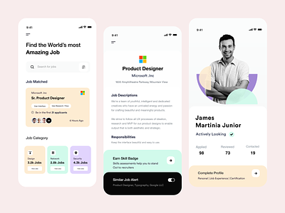 App UI card ui clean download ios app job application job board job listing job search mobile ui product design profile typography ui ui ux user experience user inteface ux white xd