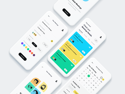 Meeting App UI booking app calendar clean colorful create event filter form ios app meeting app mobile app mobile ui product design profile typography ui ui ux user experience user interface ux white
