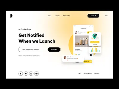 Coming Soon card ui clean coming soon coming soon page comingsoon ecommerce landing page product design product page shopping shopping website typography ui ui ux user experience user interface ux website white yellow