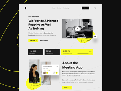 Web Ui clean header hero landing page landing page concept landing page design light theme meeting meeting website product design typography ui ui-ux user experience user interface ux website website concept white yellow