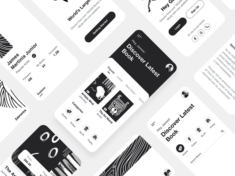 Black And White Mobile App designs, themes, templates and downloadable