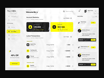 Dashboard UI analytics balance clean credit dashboard dashboard ui earning followers management product design profile social media typography ui ui ux user experience ux