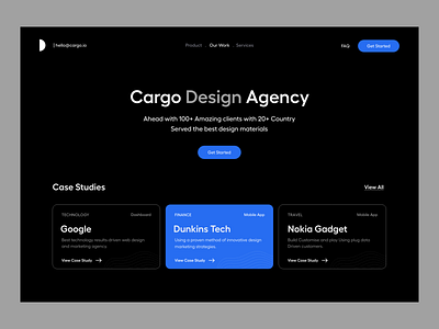 Landing Page black clean dark mode design design agency feature header hero banner landing page landing page design product design studio typography ui ui-ux user experience ux website design