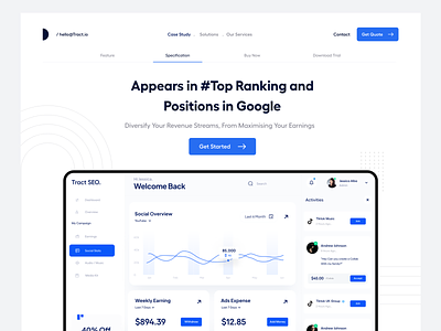 Landing Page UI blue card ui clean corporate dashboard earning finance landing page marketing product design professional design seo ui ui-ux user experience ux web application web ui website