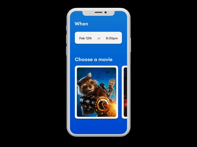 Movie Tickets ordering - App Animation abobexd animation app design interaction design madewithadobexd movie movie app prototype ui