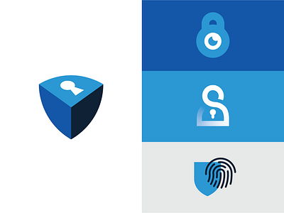 Security Logos blue branding customer fingerprint identity lock logo mark security strength