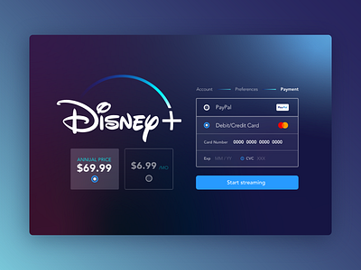 Credit Card Checkout :: Disney+ account adobe xd checkout credit card daily ui daily ui 002 daily ui challenge dailyui dashboard payment product design prototype setup subscription ui