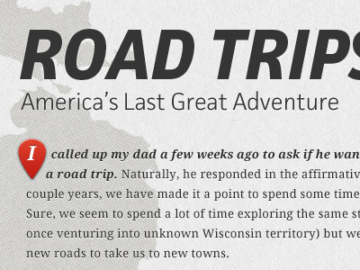 Road Trips blog drop cap map red