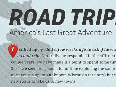 Road Trips Option 2 blog drop cap map texture typography