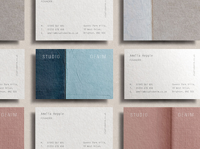 Studio Denim Interiors Business Cards agency branding brand identity branding interior design logo logo design pastels rebrand tactile design textures