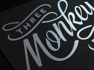 Three Monkey Silver Foiled Logo Design agency branding hand drawn logo hand type logo design rebranding script logo spot uv