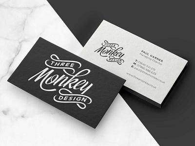 Three Monkey Business Cards agency branding branding business cards cursive logo hand drawn logo letterpress letterpress business card letterpress logo logo design script logo