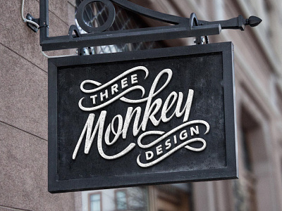 Three Monkey Studio Signage agency branding agency signage branding cursive logo hand drawn logo logo design script logo swing signage