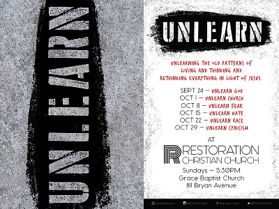 Unlearn Series church design graphics grunge stencil unlearn